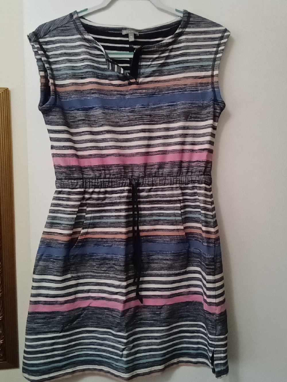 TALBOT Women's Striped Drawstring Waist Dress - Pink, Blue & Black